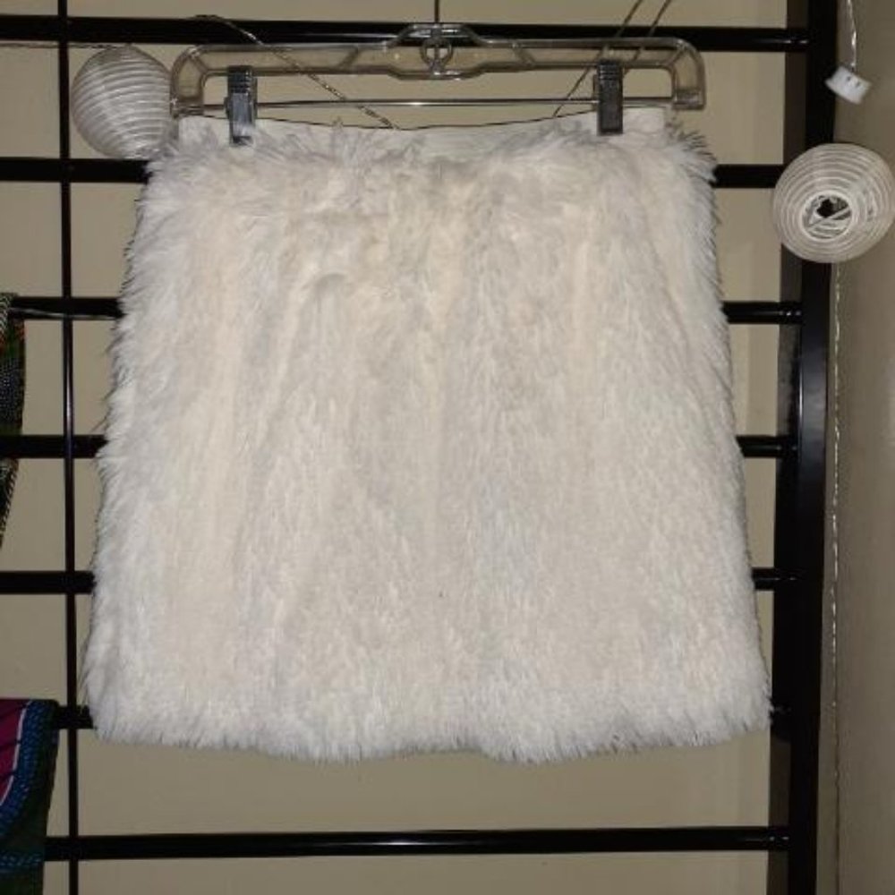 cream colored fake fur mini